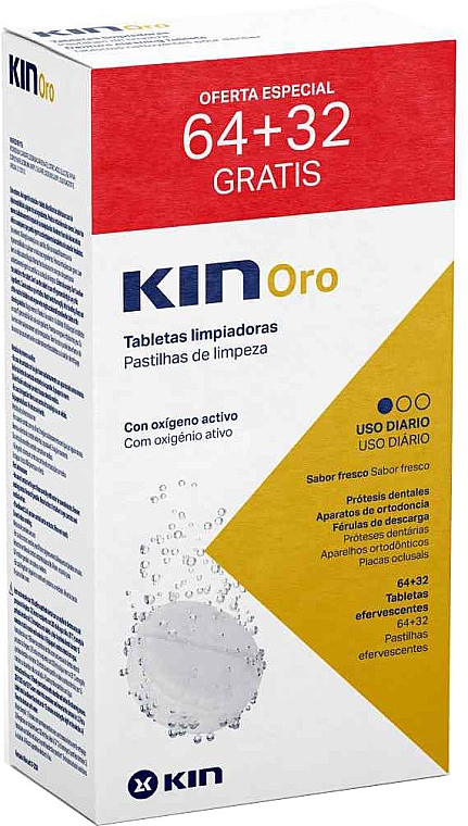 Tabletki czyszczące do protez zębowych, 64+32 szt. - Kin Oro Cleaning Tablets — Zdjęcie N1