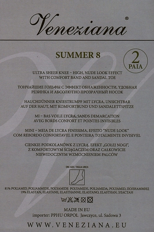 Podkolanówki damskie Summer, 8 Den, naturale - Veneziana — Zdjęcie N3