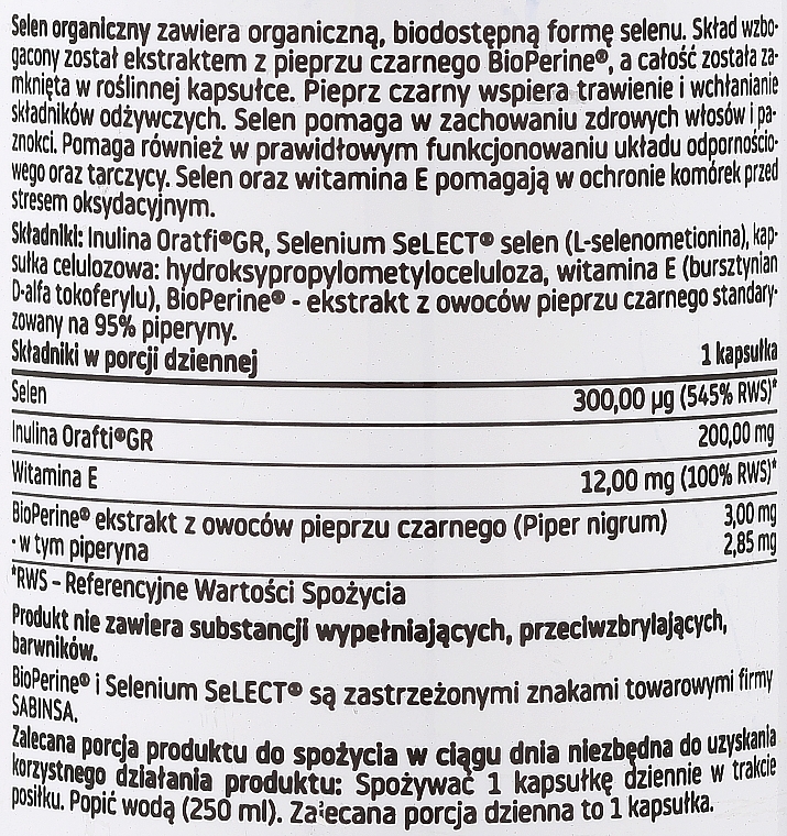 Suplement diety Selen 300 mg, 60 szt. - Pharmovit Clean Label — Zdjęcie N2