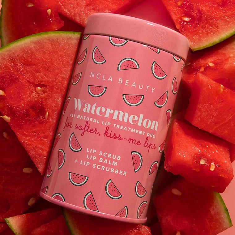 Zestaw do pielęgnacji ust Arbuz - NCLA Beauty Watermelon Lip Care (l/balm/10ml + l/scrub/15ml + scrubber) — Zdjęcie N2