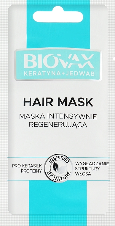Maska intensywnie regenerująca i wygładzająca strukturę włosa - Biovax Keratin + Silk Hair Mask Travel Size — Zdjęcie N1