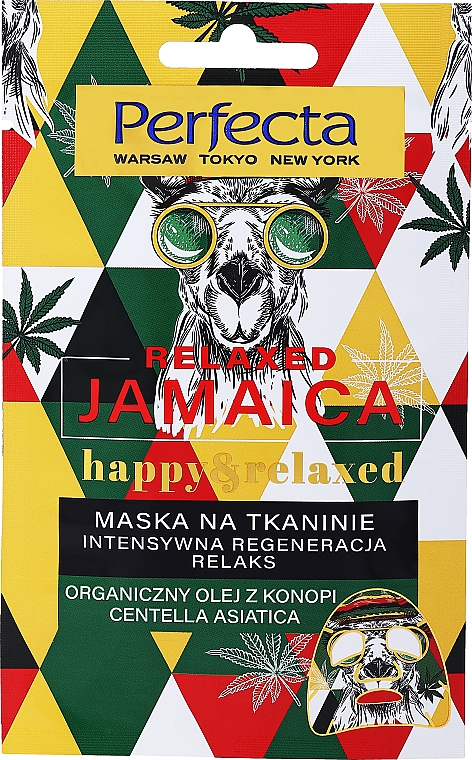 Regenerująca maseczka w płachcie do twarzy Olej konopny i wąkrota azjatycka - Perfecta Relaxed Jamaica Happy & Relaxed — Zdjęcie N1