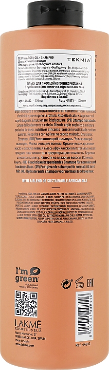 Nawilżający szampon z olejem arganowym do włosów normalnych i suchych - Lakmé Teknia Argan Oil Shampoo — Zdjęcie N4