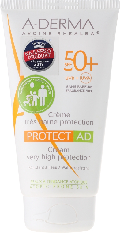 Przeciwsłoneczny krem do ciała do skóry atopowej SPF 50+ - A-Derma Protect AD Cream Very High Protection — Zdjęcie N1