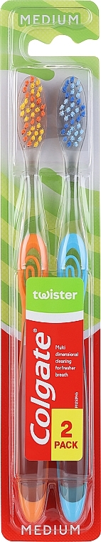 Szczoteczki do zębów Twister, średnia twardość, pomarańczowa + niebieska - Colgate Twister Medium — Zdjęcie N1