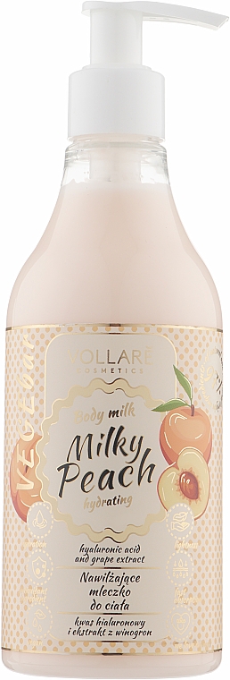 Nawilżające mleczko do ciała z kwasem hialuronowym i ekstraktem z winogron - Vollare VegeBar Milky Peach Hydrating Body Milk