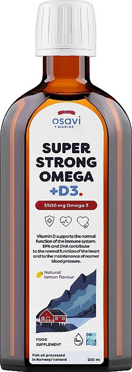 Suplement diety Omega 3+D3, 3500 mg, smak cytrynowy - Osavi Super Strong Omega — Zdjęcie N1