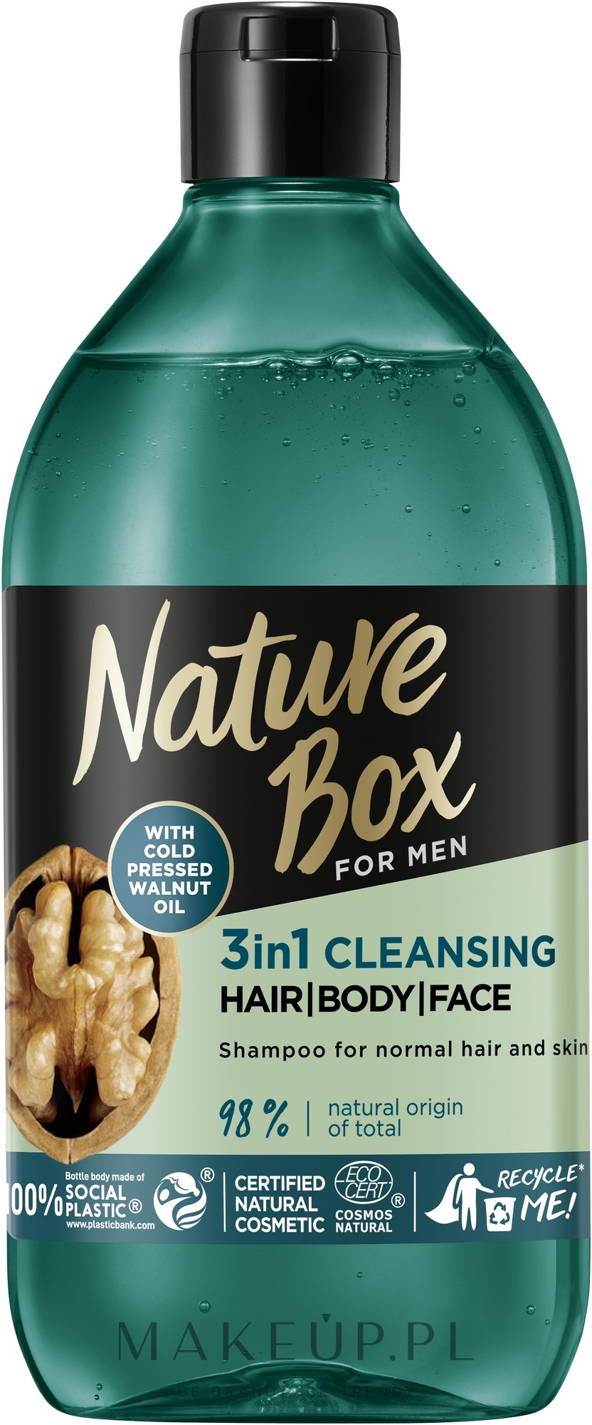 Oczyszczający szampon do włosów dla mężczyzn 3 w 1 z olejem z orzecha włoskiego - Nature Box For Men Walnut Oil 3in1 Cleansing — Zdjęcie 385 ml