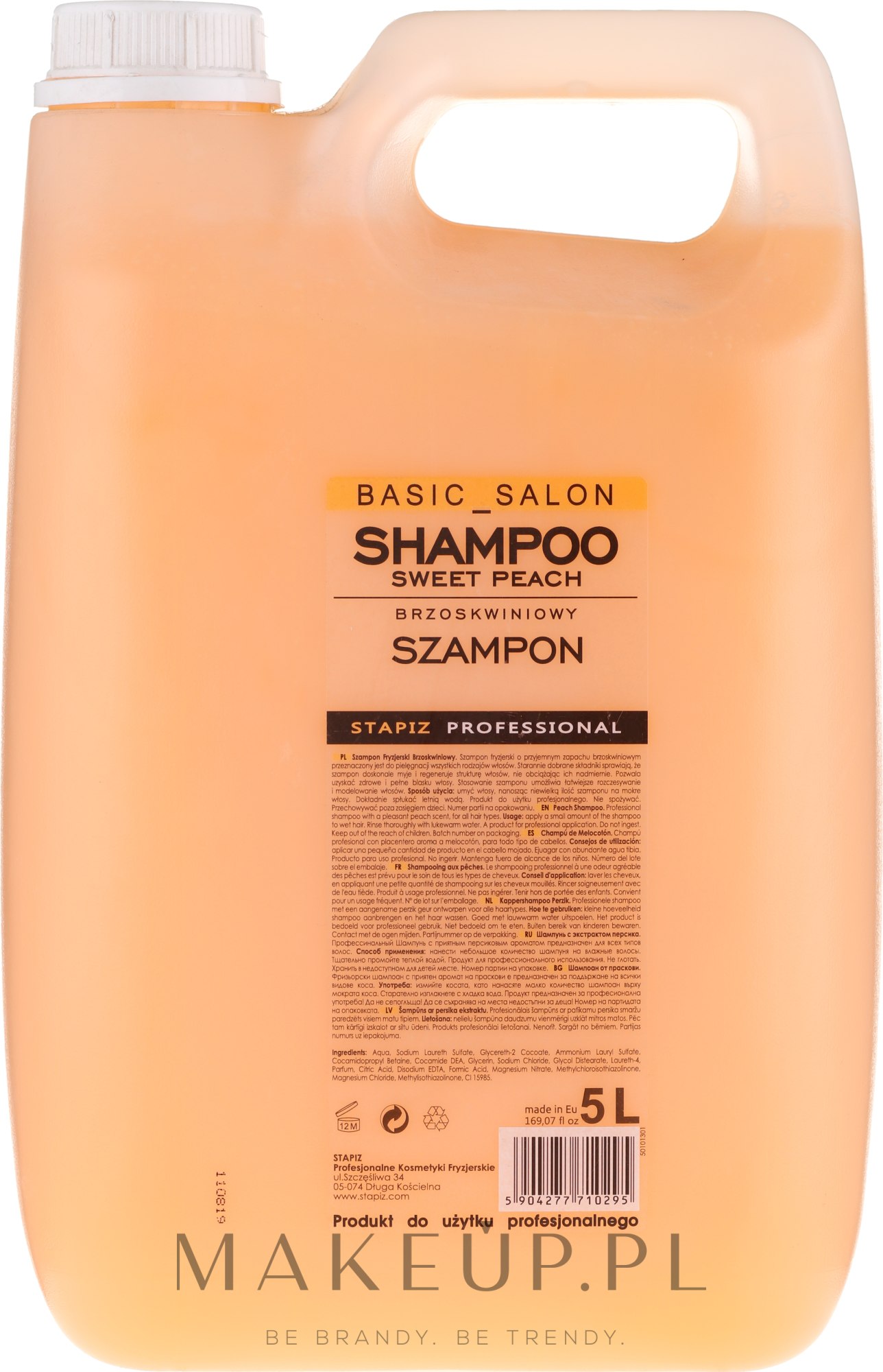 Brzoskwiniowy szampon do włosów - Stapiz Basic Salon Sweet Peach — Zdjęcie 5000 ml