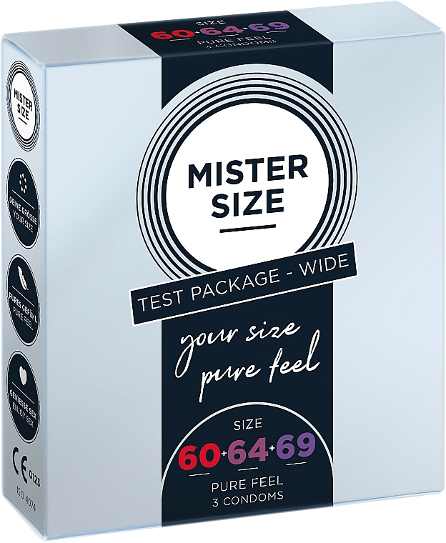 Prezerwatywy lateksowe, rozmiar 60-64-69, 3 szt. - Mister Size Test Package Wide Pure Fell Condoms — Zdjęcie N1