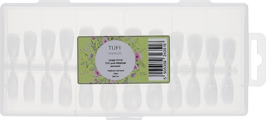 Żelowe tipsy medium, transparentne, migdałki - Tufi Profi Premium — Zdjęcie N1