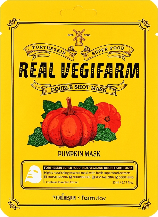 Nawilżająca maseczka do twarzy z ekstraktem z dyni - Fortheskin Super Food Real Vegifarm Double Shot Mask Pumpkin — Zdjęcie N1