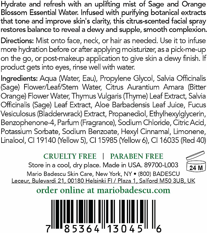 Spray do twarzy z aloesem, szałwią i kwiatem pomarańczy - Mario Badescu Facial Spray with Aloe Sage & Orange Blossom — Zdjęcie N3