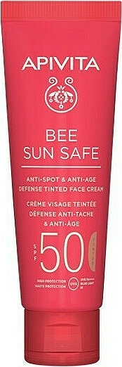 Tonizujący krem do twarzy z wodorostami i propolisem - Apivita Bee Sun Safe Anti-Spot & Anti-Age Defense Tinted Face Cream SPF 50 — Zdjęcie N1