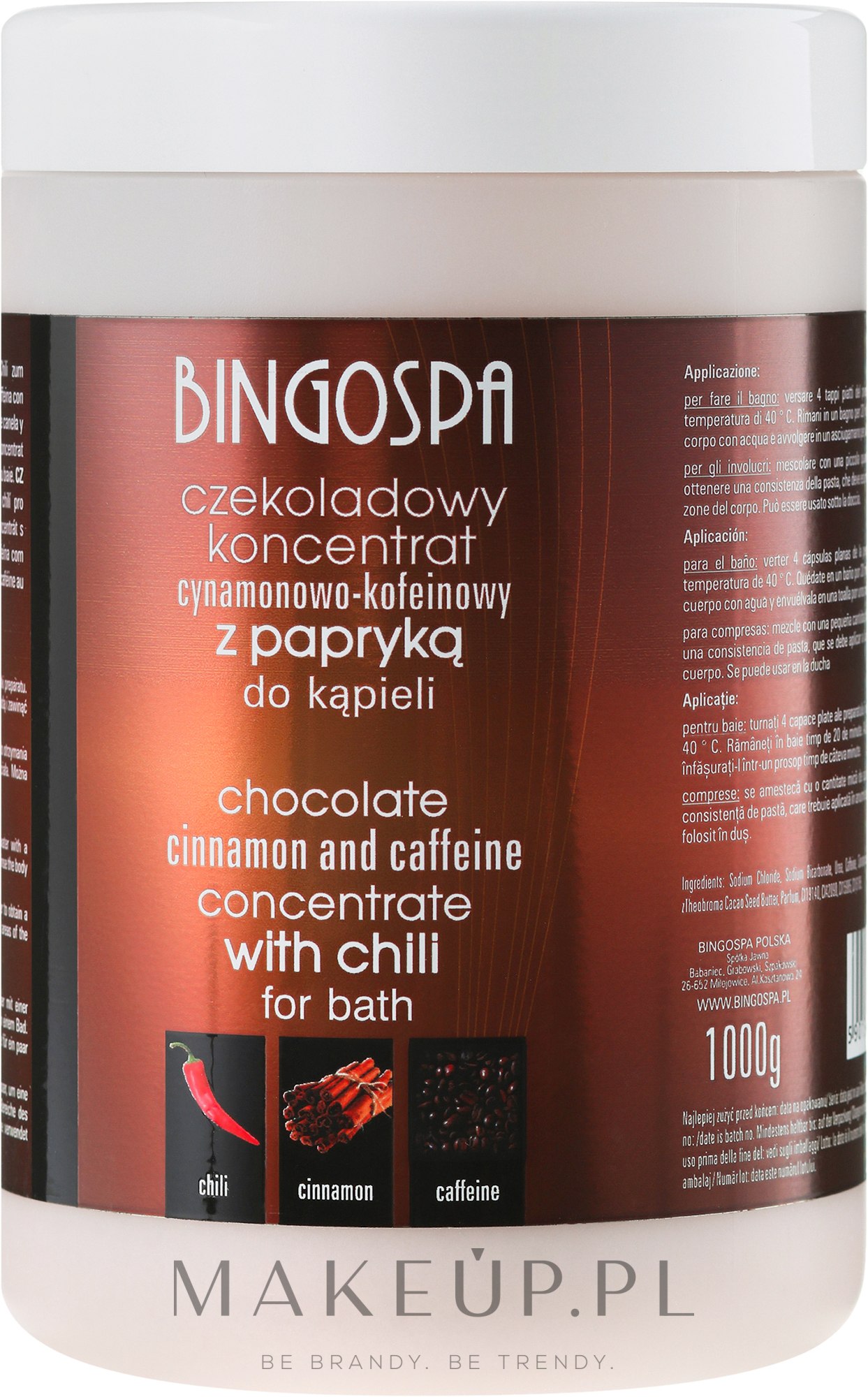 Czekoladowy koncentrat cynamonowo-kofeinowy z papryką do kąpieli - BingoSpa Chocolate Cinnamon And Coffeine Concentrate For Bath — Zdjęcie 1000 g