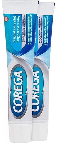 Zestaw kremów do mocowania protez, ekstramocny - Corega Extra Strong (fix/cr/2x70g) — Zdjęcie N1