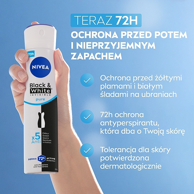 Antyperspirant w sprayu - NIVEA Black & White Invisible Pure — Zdjęcie N3