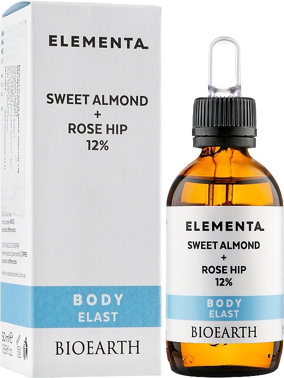 Serum uelastyczniające skórę ze słodkimi migdałami i dziką różą 12% - Bioearth Elementa Sweet Almond Rose Hip 12% — Zdjęcie N2