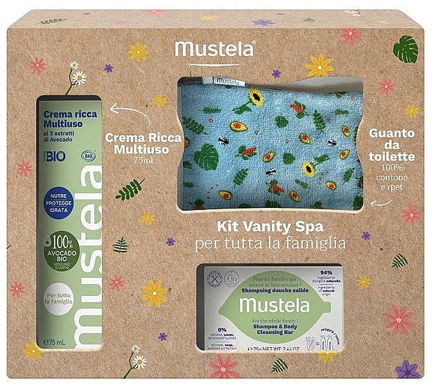 WYPRZEDAŻ Zestaw - Mustela Family Kit Vanity Spa (bar/75 g + cr/75 ml + acc/1 pc) * — Zdjęcie N1