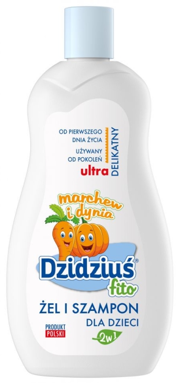 Ultradelikatny żel i szampon 2 w 1 dla dzieci od pierwszego dnia życia Marchew i dynia - Dzidzius Fito — Zdjęcie N1