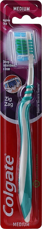 Szczoteczka do zębów, średnia twardość, szaro-zielona - Colgate Zig Zag Plus Medium Toothbrush — Zdjęcie N1