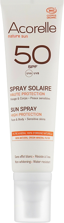 Organiczny spray przeciwsłoneczny SPF 50 - Acorelle Sun Spray High Protection Sensitive Skins