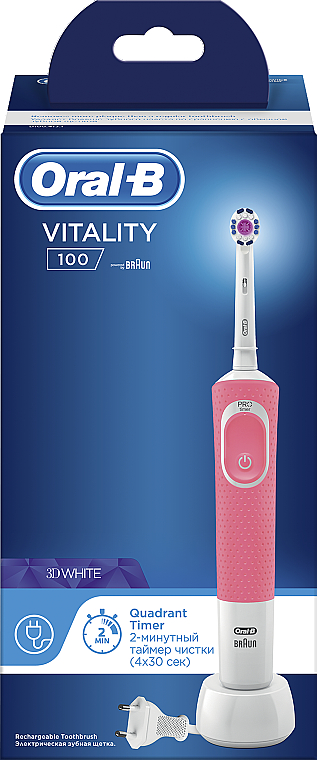 Elektryczna szczoteczka do zębów, różowa - Oral-B Vitality 100 D100.413.1 PRO 3D — Zdjęcie N3