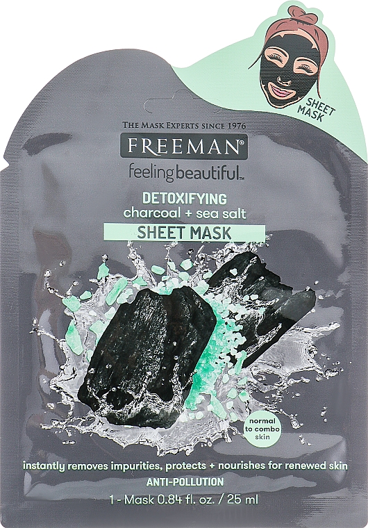 Detoksykująca maska na tkaninie do twarzy Węgiel i sól morska - Freeman Detoxifying Sheet Mask — Zdjęcie N1