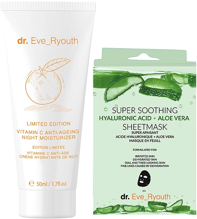 Zestaw - Dr. Eve_Ryouth Vitamin C Soothing Night Care Set (cr 50 ml + 3 x f/mask) — Zdjęcie N1