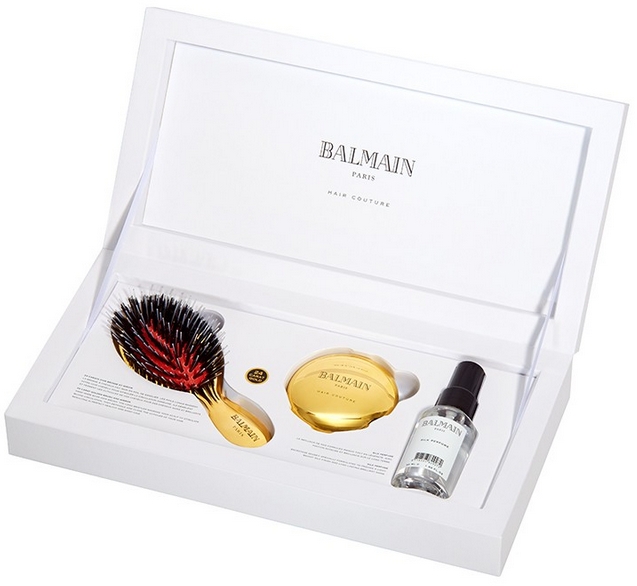 Złoty zestaw ze szczotką do włosów - Balmain Paris Hair Couture (silk/parfume 50 ml + mirror + h/brush) — Zdjęcie N2