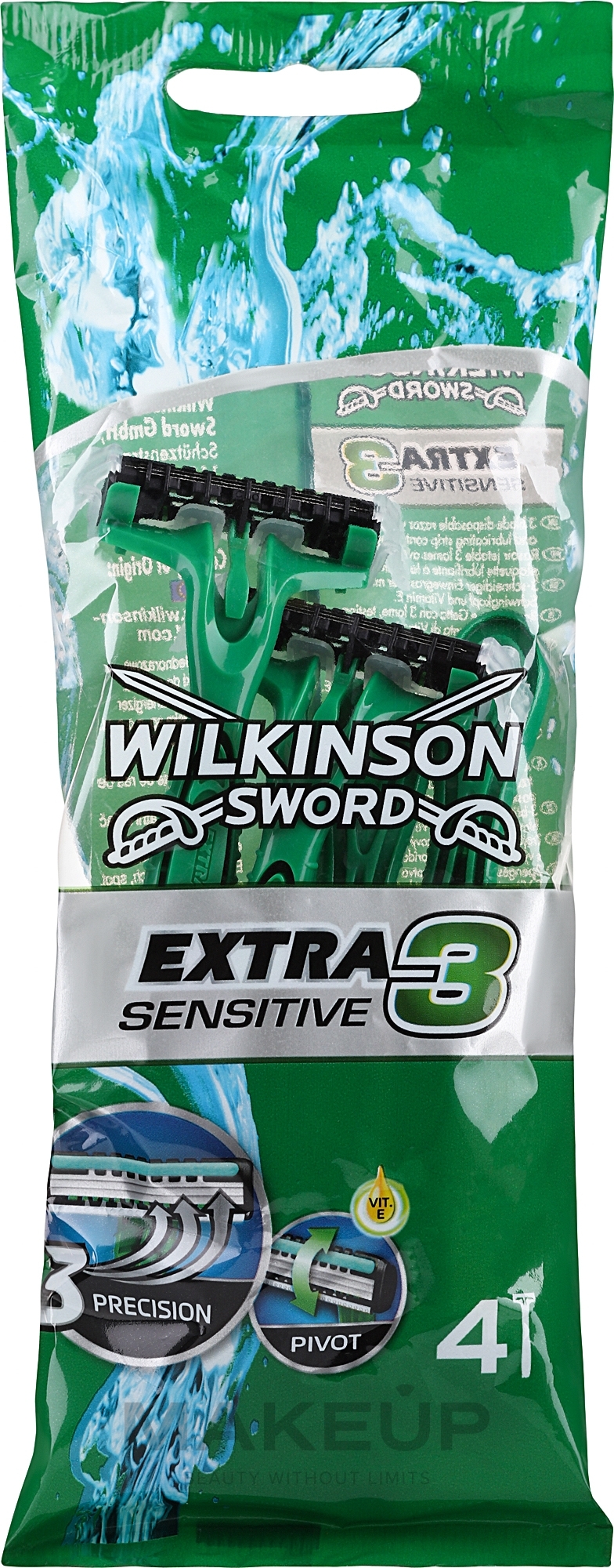 Zestaw jednorazowych maszynek do golenia - Wilkinson Sword Extra 3 Sensitive — Zdjęcie 4 szt.