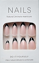 Kup PRZECENA! Sztuczne paznokcie z motywem czarnego frencha z białym akcentem, 24 szt. - Deni Carte Nails Natural 2 Minutes Manicure *