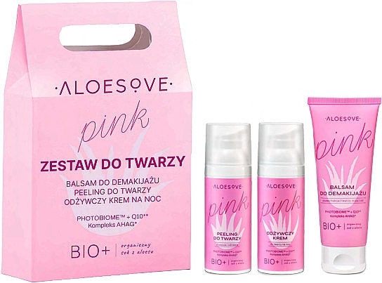 Zestaw do twarzy - Aloesove Pink (cleanser/75ml + peel/50ml + cr/50ml) — Zdjęcie N1