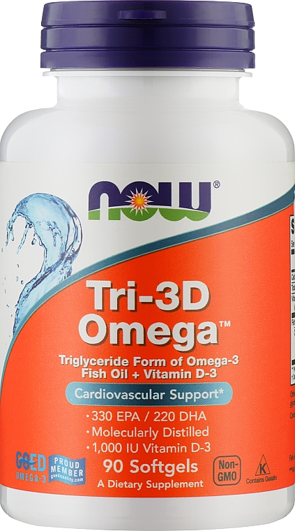 Omega-3 + witamina D3, 90 kapsułek - Now Foods Tri-3D Omega