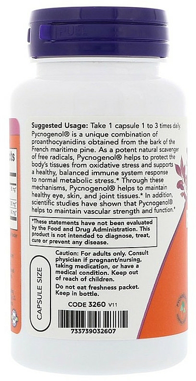 Kapsułki Pycnogenol, 30 mg - Now Foods Pycnogenol — Zdjęcie N3