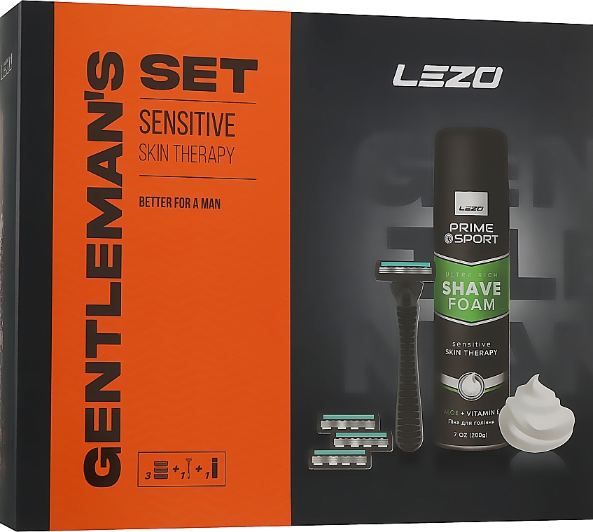 Zestaw - Lezo Box Prime Gentleman's Sensitive Skin (sh/foam/200ml + razor) — Zdjęcie N1