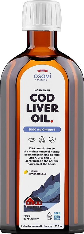 Suplement diety w postaci tranu z wątroby dorsza o smaku cytrynowym - Osavi Cod Liver Oil 1000 Mg Omega 3 — Zdjęcie N1