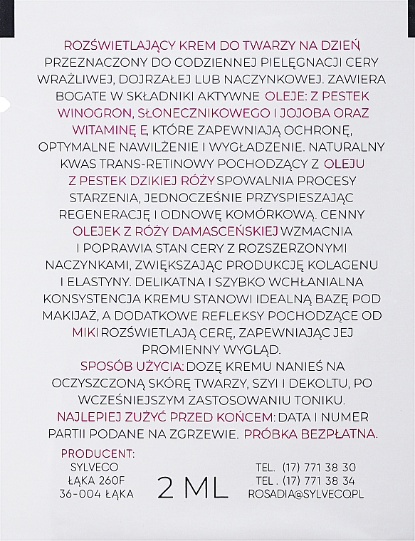 Rozświetlający krem do twarzy na dzień - Rosadia Face Day Cream (próbka) — Zdjęcie N2