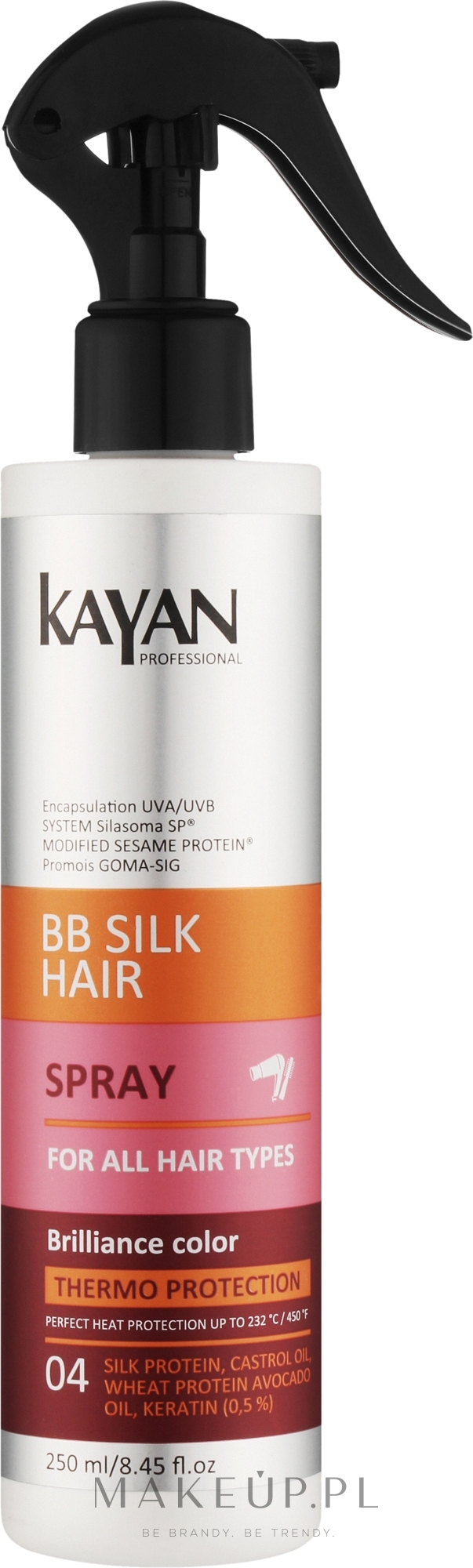 Spray termoochronny do włosów farbowanych - Kayan Professional BB Silk Hair Spray — Zdjęcie 250 ml
