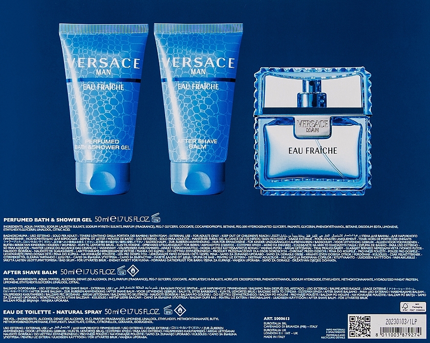 Versace Man Eau Fraiche - Zestaw (edt 50 ml + sh/gel 50 ml + af/sh/balm 50 ml) — Zdjęcie N3