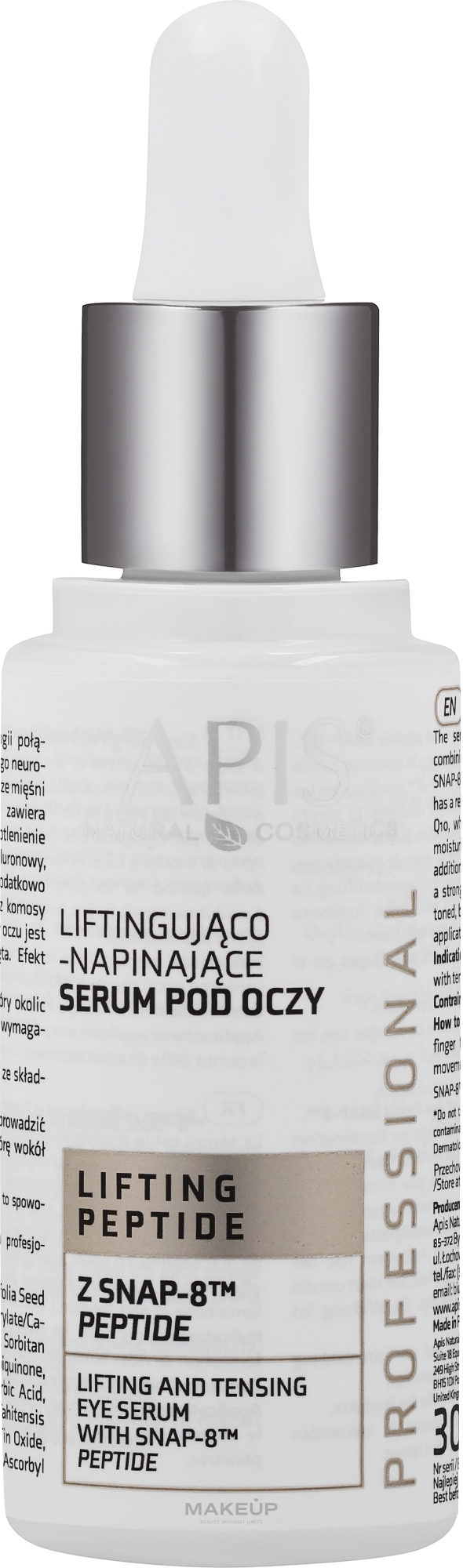 Liftingujące serum pod oczy - APIS Professional Lifting Peptide Lifting And Tensing Eye Serum — Zdjęcie 30 ml