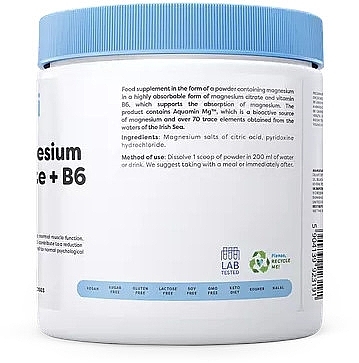 Suplement diety Cytrynian magnezu + B6, proszek - Osavi Magnesium Citrate + B6 Powder — Zdjęcie N2