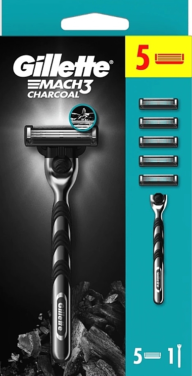 Maszynka do golenia z 5 wymiennymi wkładami - Gillette Mach3 Charcoal — Zdjęcie N1