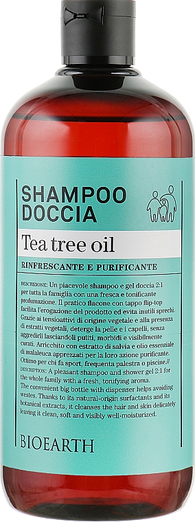 Szampon i żel pod prysznic 2 w 1, Drzewo herbaciane - Bioearth Tea Tree Shampoo & Body Wash