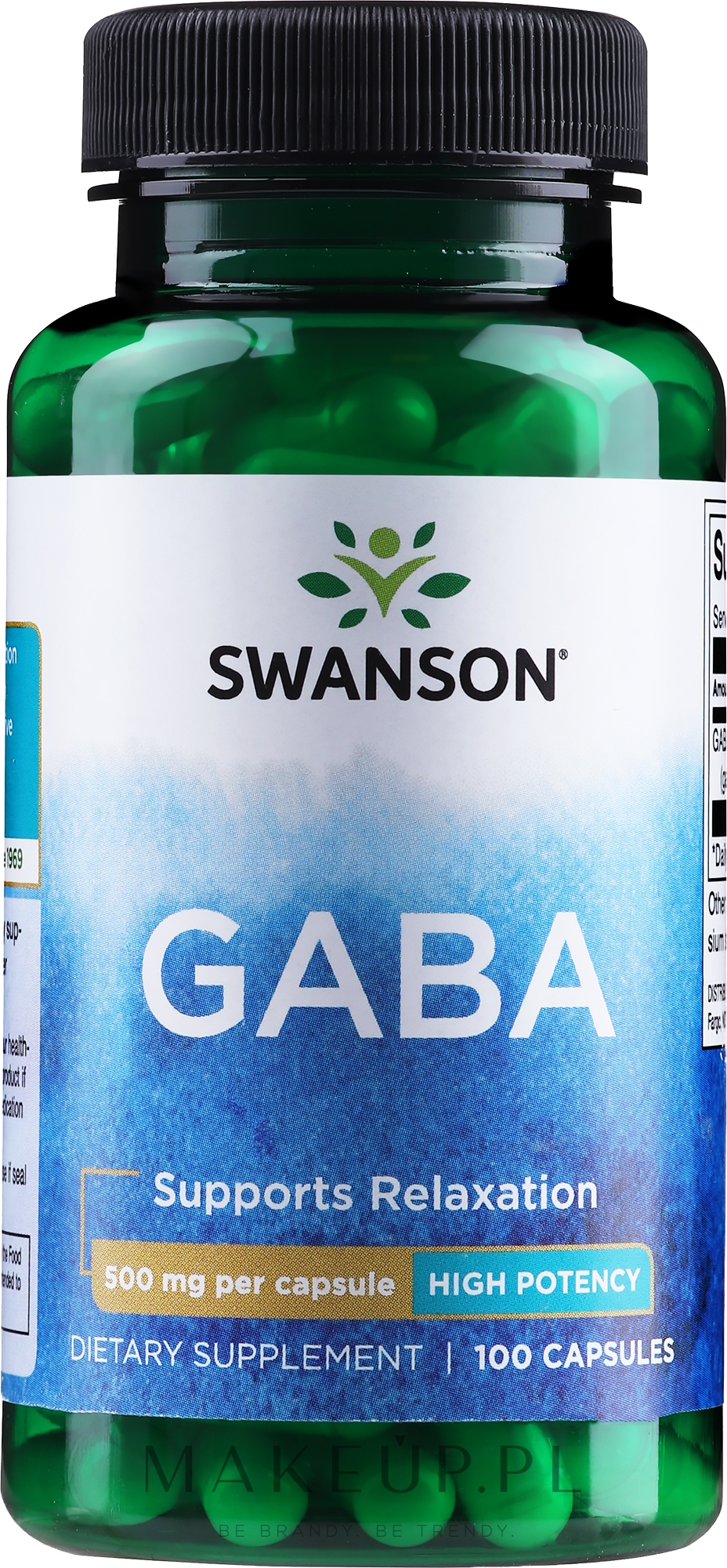 Kwas gamma-aminomasłowy w kapsułkach, 500 mg - Swanson Gamma Aminobutyric Acid — Zdjęcie 100 szt.