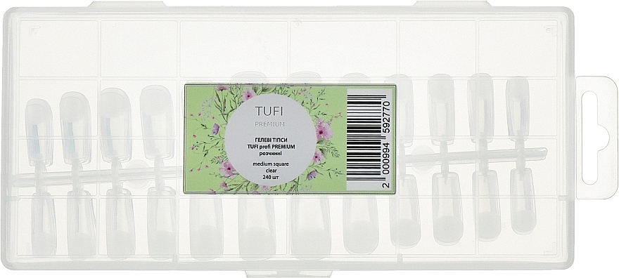 Żelowe tipsy medium, transparentne, kwadratowe - Tufi Profi Premium — Zdjęcie N1