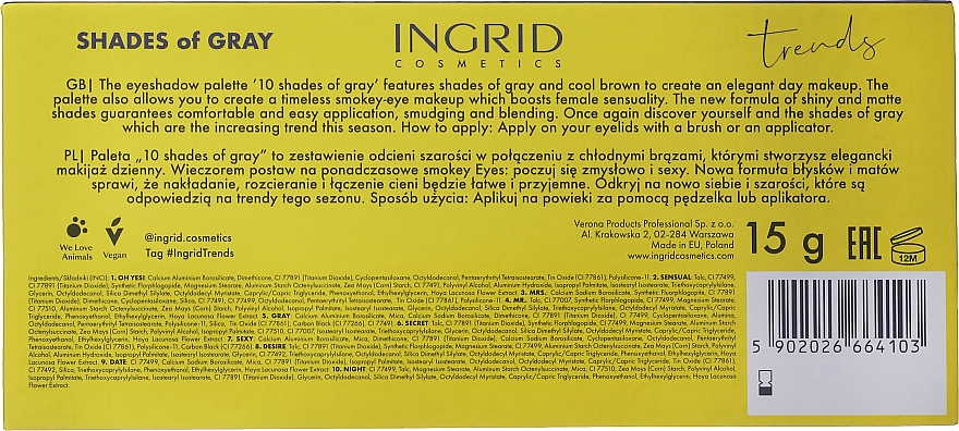 Paletka cieni do powiek - Ingrid Cosmetics Shades of Grey Eyeshadow Pallete — Zdjęcie N2