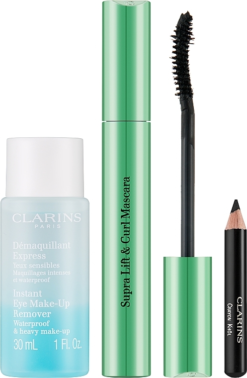 Zestaw - Clarins VP Supra Lift & Curl Mascara (mascara/8ml + makeup/remover/30ml + eye/pencil/0,39g) — Zdjęcie N1