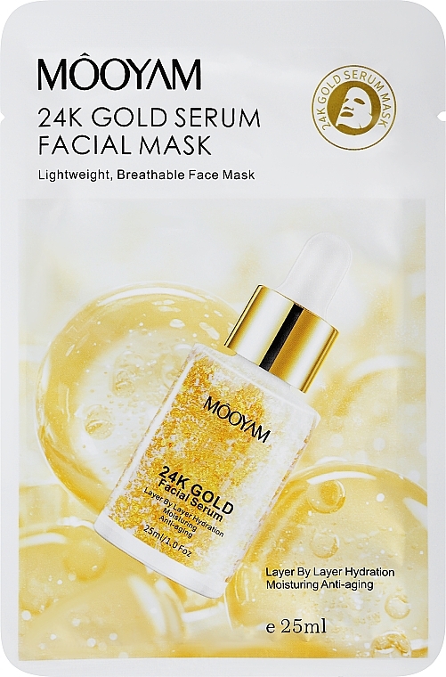 Nawilżająca i przeciwstarzeniowa maseczka do twarzy z 24-karatowym złotem - Mooyam 24K Gold Serum Facial Mask — Zdjęcie N1