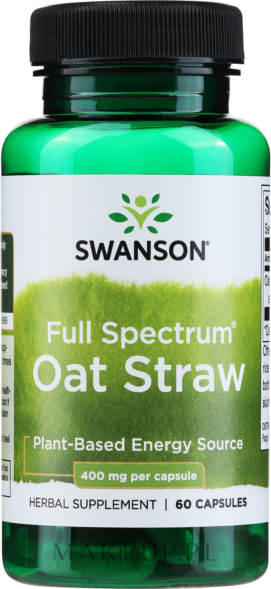 Suplement diety Owies zwyczajny, 400 mg - Swanson Full Spectrum Oat Straw — Zdjęcie 60 szt.